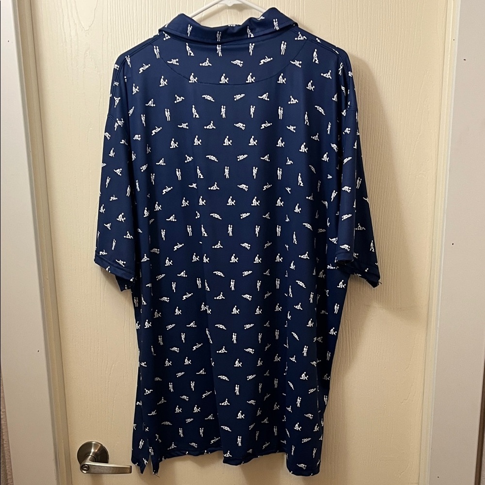 Adult theme Men's Blue Golf Polo with White Couples Design - Picture 5 of 6